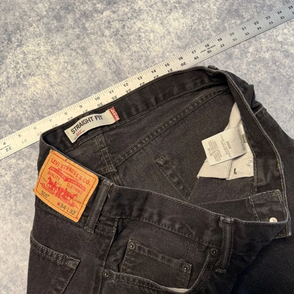Levis 505 Mens Straight Fit Jeans 34x32 Faded Black Denim Pants 00505-0260 Y2K